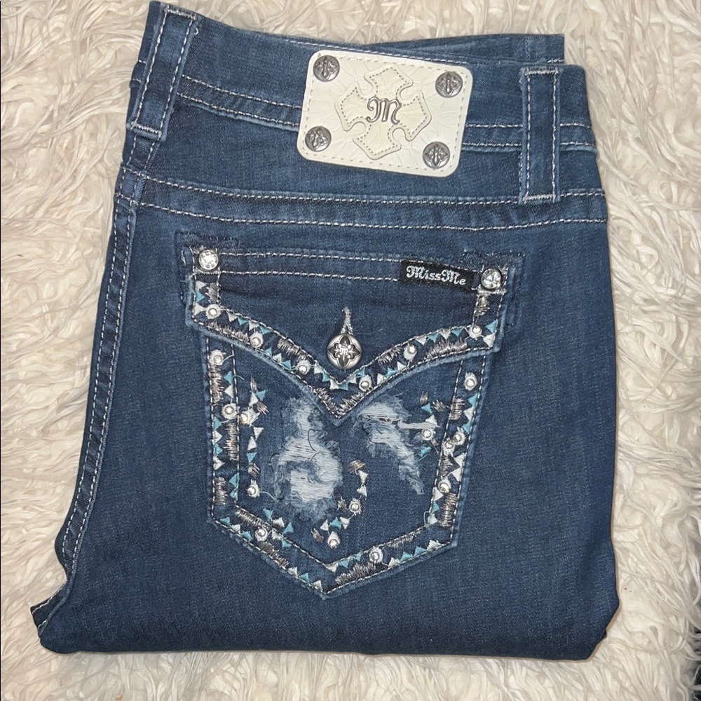 Miss Me Women's Mid-Rise Easy Skinny Embellished Jeans - Size 33